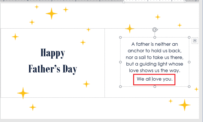 كيفية إنشاء بطاقة آباء اليوم في ms word 2016