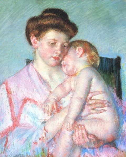 Bébé qui dort, de Mary Cassatt. Peint en 1910.