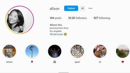   Allison Hsu Instagram račun