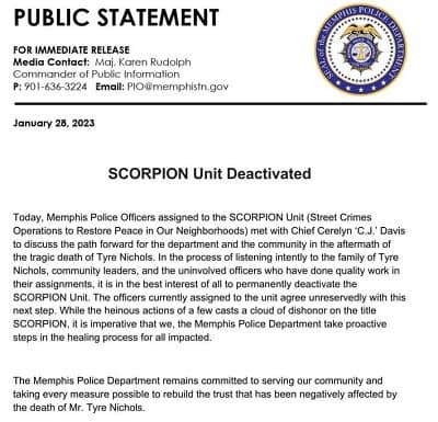   Известие за деактивиране на единица Scorpion
